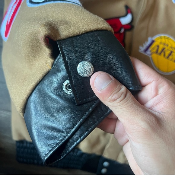 Jeff Hamilton Men's NBA Collage Wool Leather Jacket Brown Size XL SIGNED NEW - Picture 11 of 14